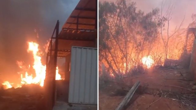 Inc�ndio se espalha por vegeta��o e se aproxima de resid�ncias no Sul do ES