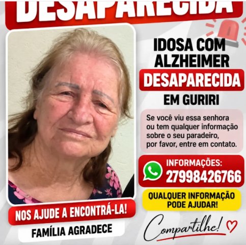 Fam�lia procura por idosa desaparecida h� tr�s dias em Guriri, S�o Mateus