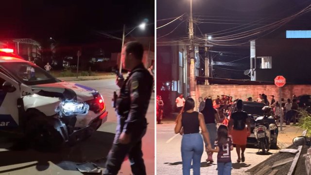 Persegui��o termina com moto e viatura batendo no mesmo carro em Linhares