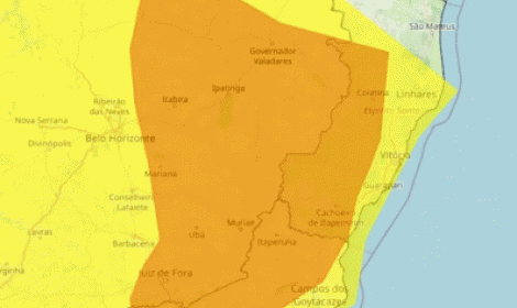 Alerta Laranja: 54 cidades do Espírito...<p>Previsão indica acumulado de até 100 milímetros, ventos de até 100 km/h e possibilidade de granizo nesta sexta-feira</p>